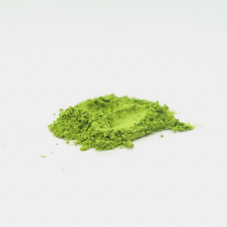 Fine, vibrant green Jeju Matcha powder showcasing its quality.